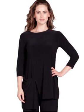 Sympli Women’s Chop Tunic Sz 10 Black Lagenlook Comfort Relaxed